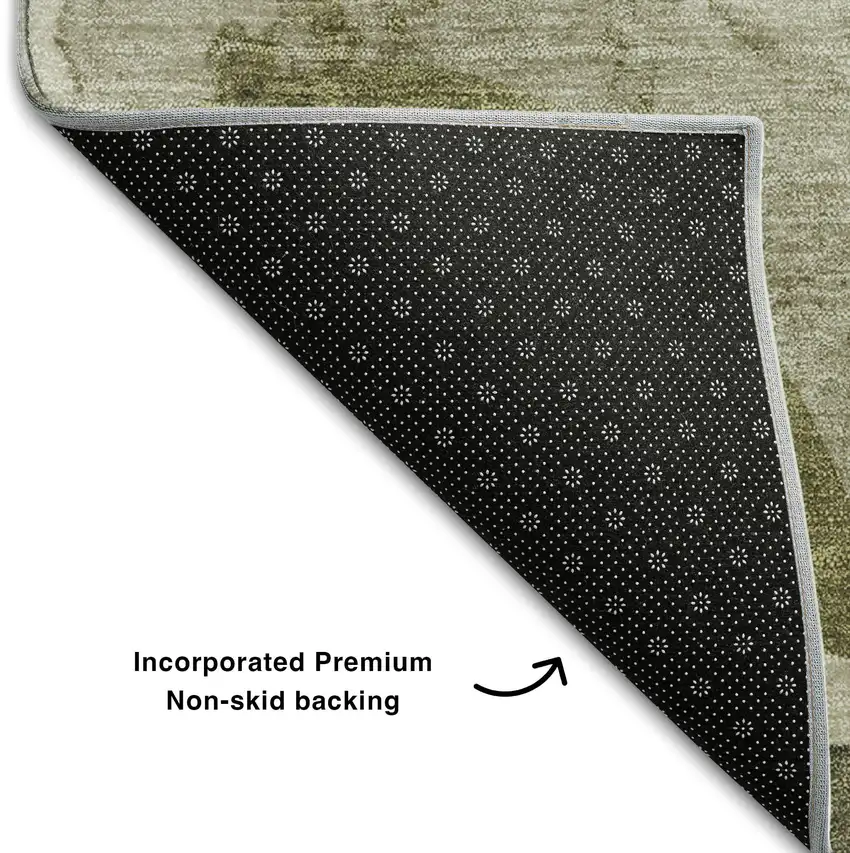 Olive Green Gray And Ivory Abstract Washable Area Rug With UV Protection Photo 9