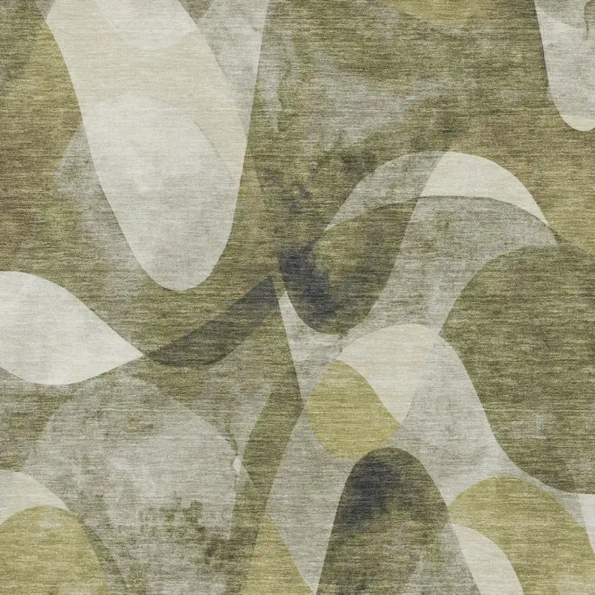 Olive Green Gray And Ivory Abstract Washable Area Rug With UV Protection Photo 4