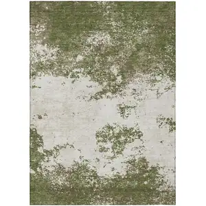Photo of Olive Green Gray And Ivory Abstract Washable Indoor Outdoor Area Rug