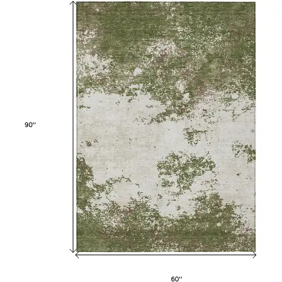 Olive Green Gray And Ivory Abstract Washable Indoor Outdoor Area Rug Photo 3
