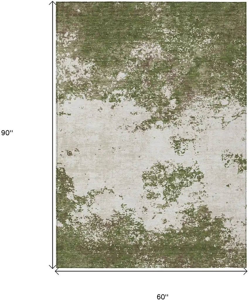 Olive Green Gray And Ivory Abstract Washable Indoor Outdoor Area Rug Photo 3