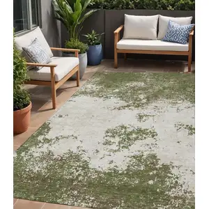 Photo of Olive Green Gray And Ivory Abstract Washable Indoor Outdoor Area Rug