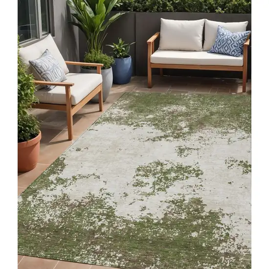 Olive Green Gray And Ivory Abstract Washable Indoor Outdoor Area Rug Photo 1
