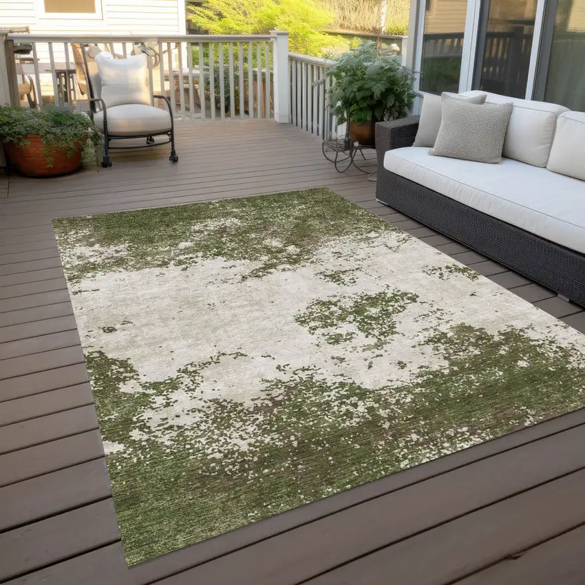 Olive Green Gray And Ivory Abstract Washable Indoor Outdoor Area Rug Photo 8