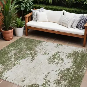 Photo of Olive Green Gray And Ivory Abstract Washable Indoor Outdoor Area Rug