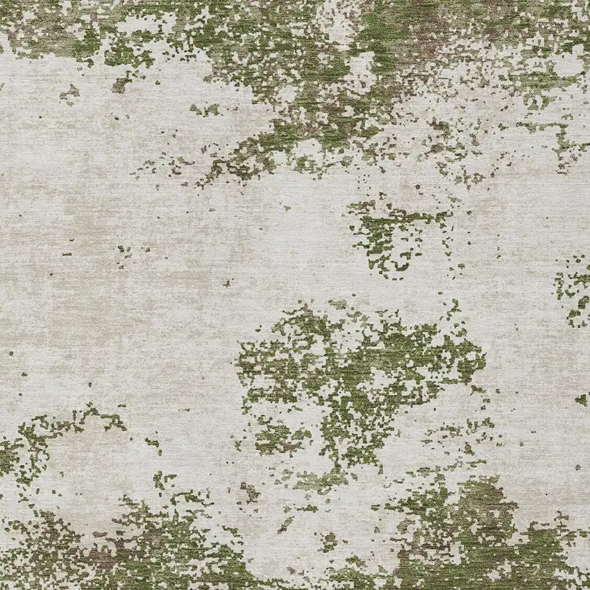 Olive Green Gray And Ivory Abstract Washable Indoor Outdoor Area Rug Photo 6