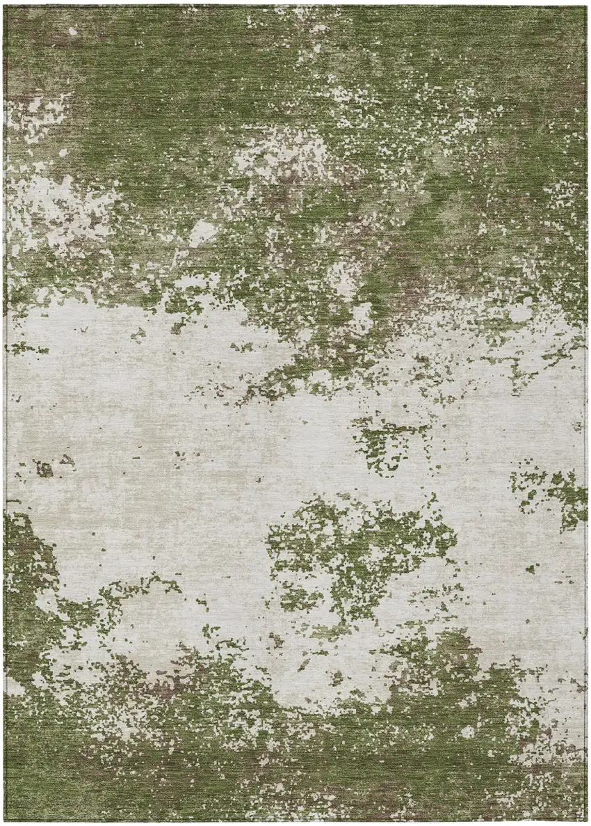 Olive Green Gray And Ivory Abstract Washable Indoor Outdoor Area Rug Photo 2