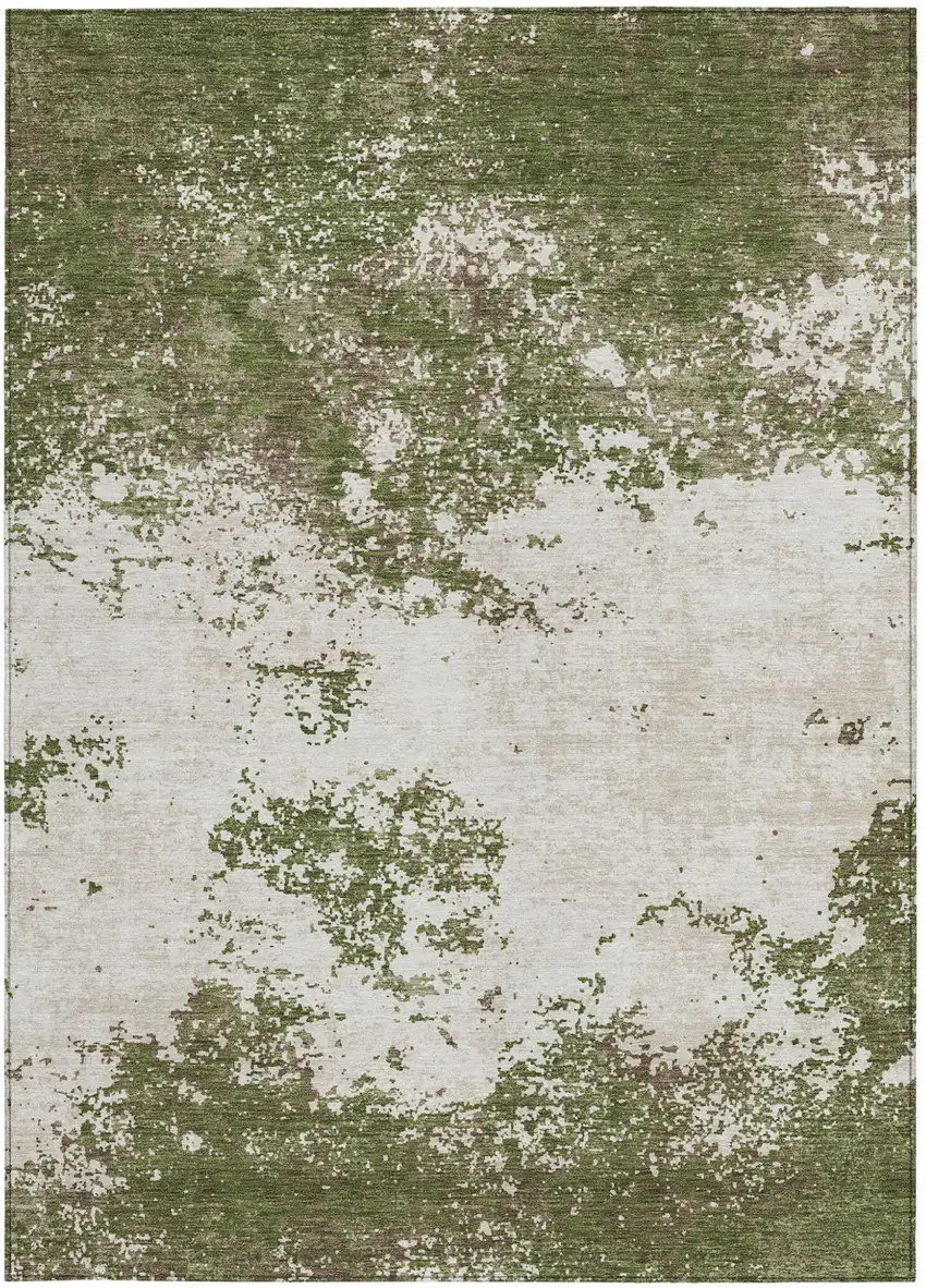 Olive Green Gray And Ivory Abstract Washable Indoor Outdoor Area Rug Photo 7