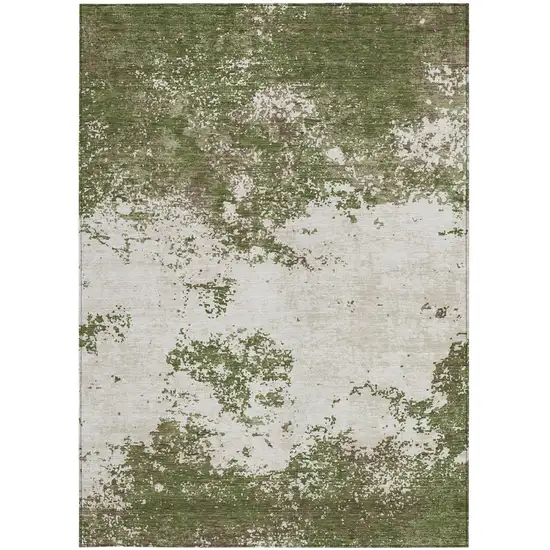 Olive Green Gray And Ivory Abstract Washable Indoor Outdoor Area Rug Photo 7