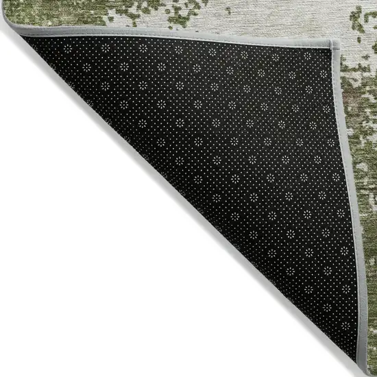 Olive Green Gray And Ivory Abstract Washable Indoor Outdoor Area Rug Photo 4