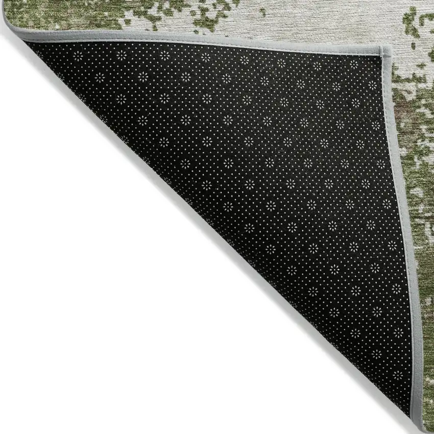 Olive Green Gray And Ivory Abstract Washable Indoor Outdoor Area Rug Photo 4