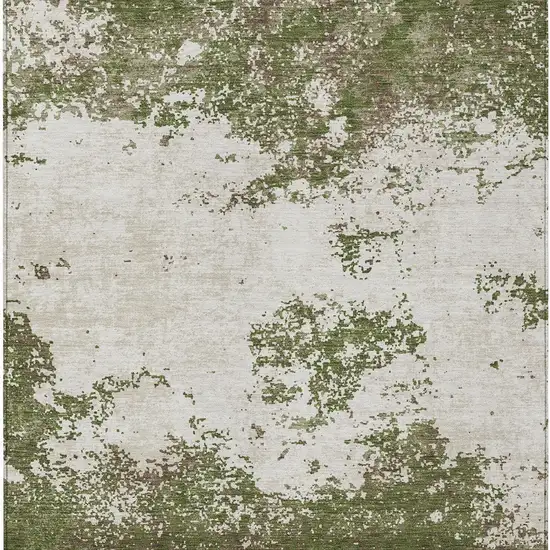 Olive Green Gray And Ivory Abstract Washable Indoor Outdoor Area Rug Photo 6