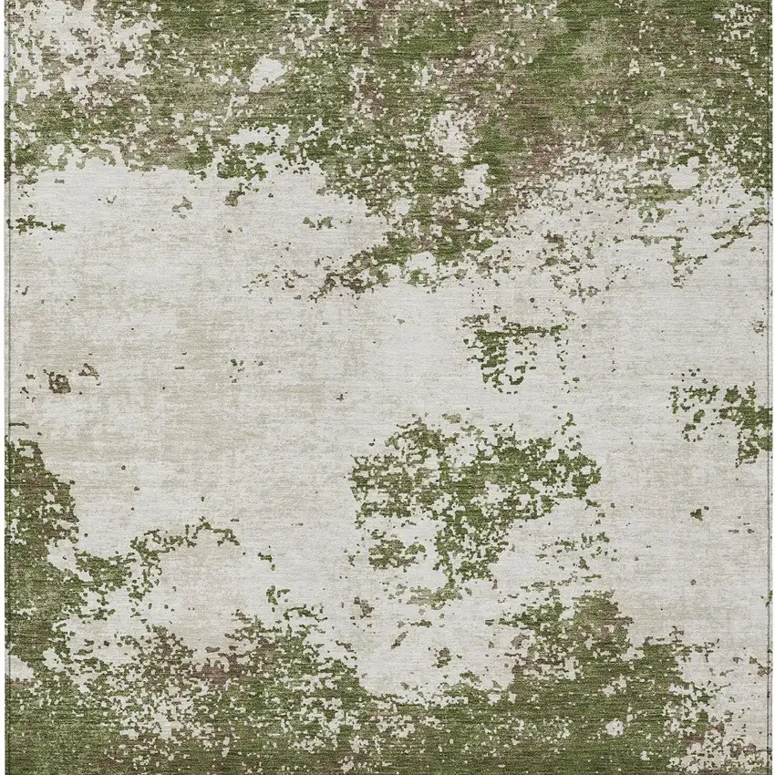 Olive Green Gray And Ivory Abstract Washable Indoor Outdoor Area Rug Photo 6