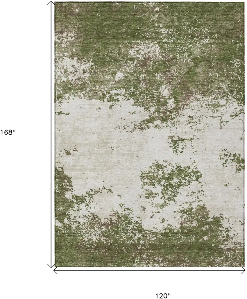 Olive Green Gray And Ivory Abstract Washable Indoor Outdoor Area Rug Photo 3
