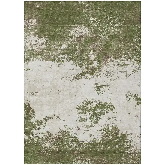Olive Green Gray And Ivory Abstract Washable Indoor Outdoor Area Rug Photo 2