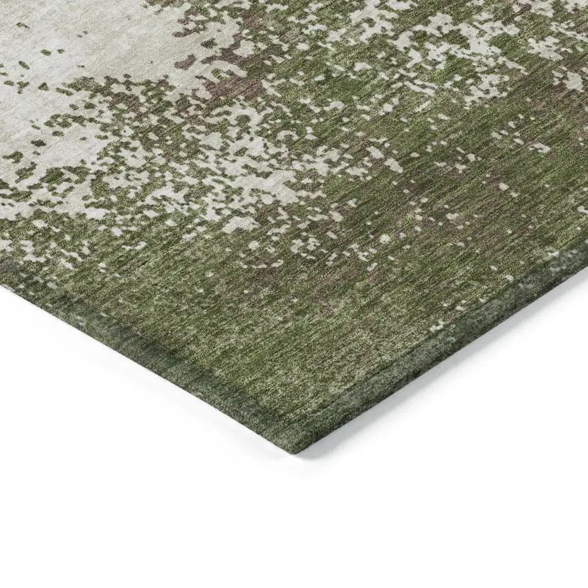 Olive Green Gray And Ivory Abstract Washable Indoor Outdoor Area Rug Photo 5