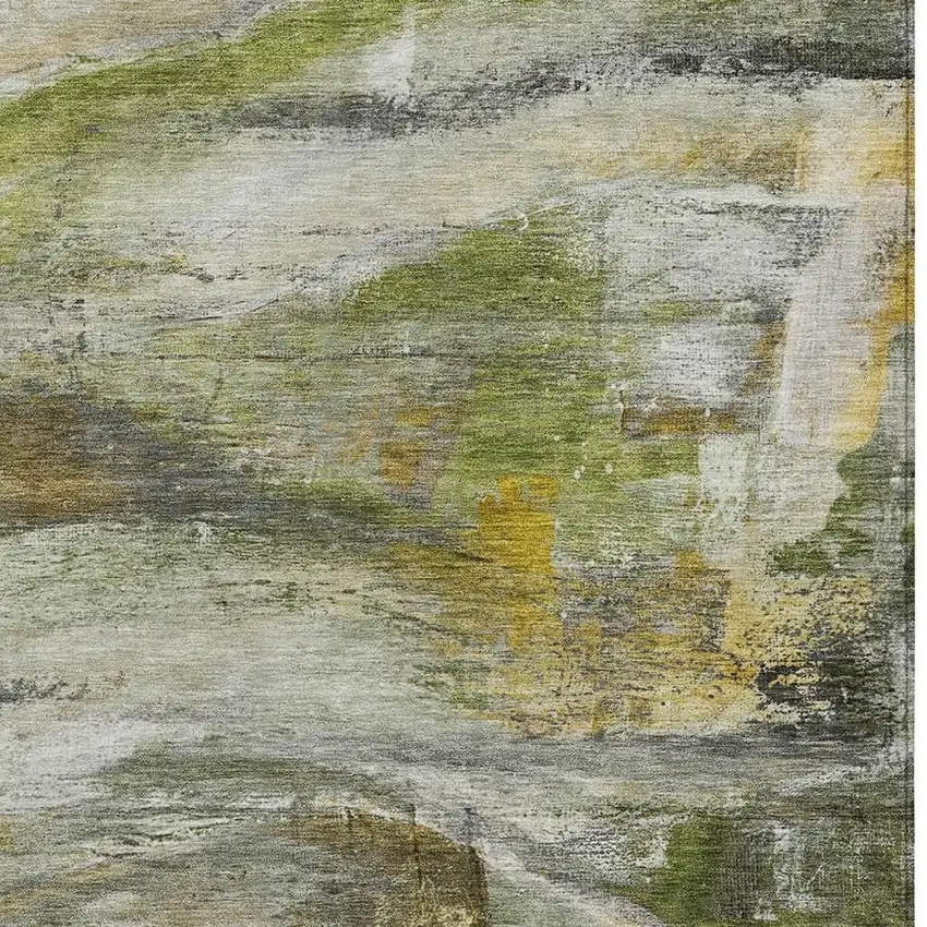 Olive Green Gray And Ivory Abstract Washable Indoor Outdoor Area Rug Photo 3
