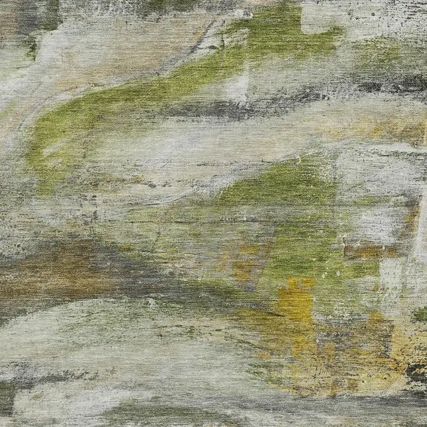 Olive Green Gray And Ivory Abstract Washable Indoor Outdoor Area Rug Photo 3