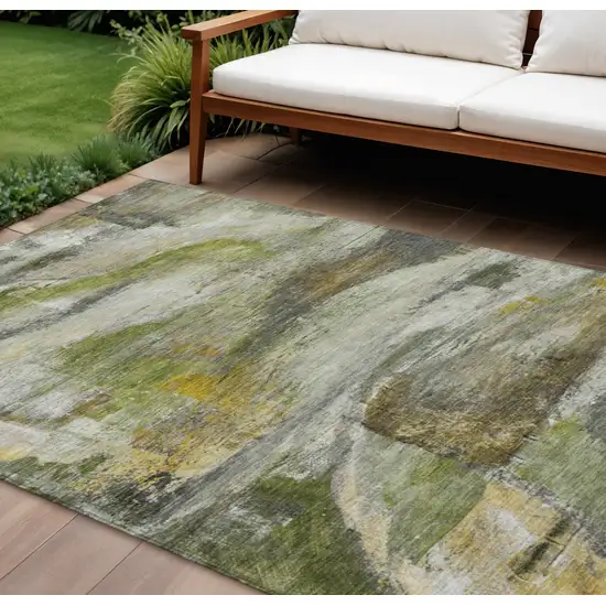 Olive Green Gray And Ivory Abstract Washable Indoor Outdoor Area Rug Photo 2