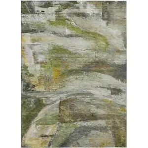Photo of Olive Green Gray And Ivory Abstract Washable Indoor Outdoor Area Rug
