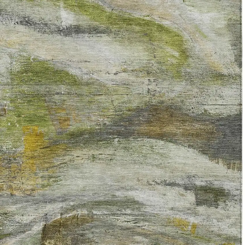 Olive Green Gray And Ivory Abstract Washable Indoor Outdoor Area Rug Photo 3
