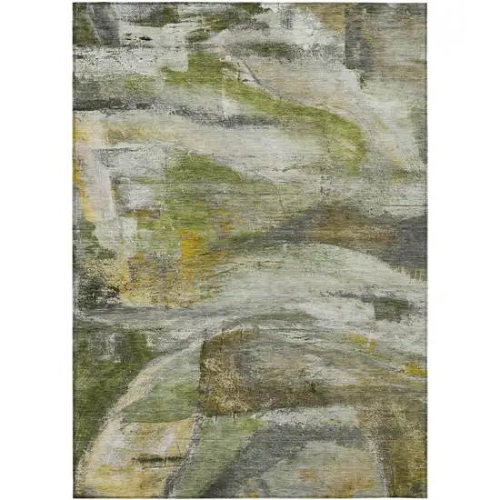 Olive Green Gray And Ivory Abstract Washable Indoor Outdoor Area Rug Photo 8