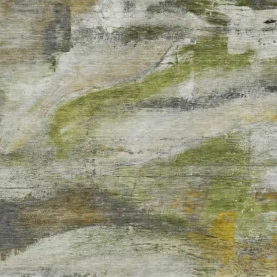 Olive Green Gray And Ivory Abstract Washable Indoor Outdoor Area Rug Photo 3