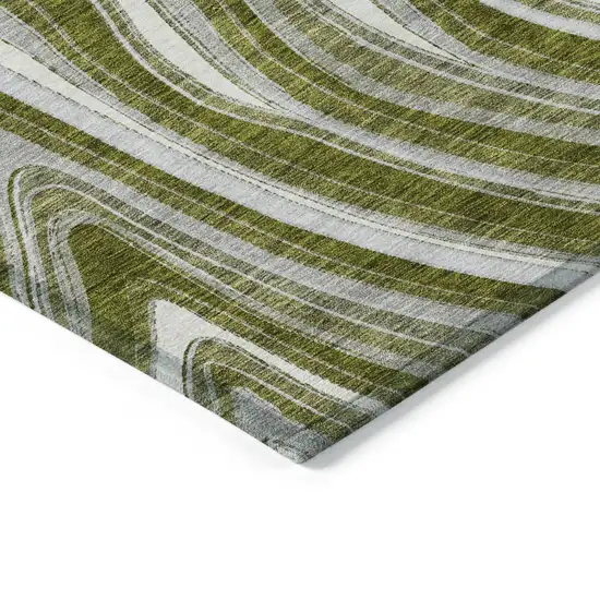 Olive Green Gray And Ivory Abstract Washable Indoor Outdoor Area Rug Photo 3
