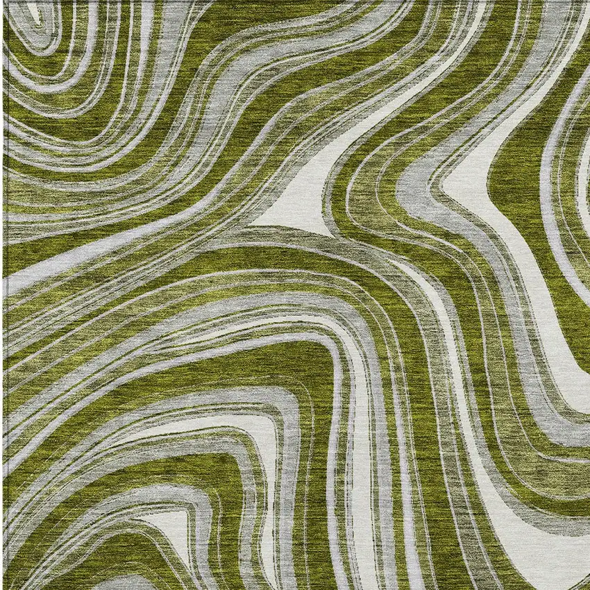 Olive Green Gray And Ivory Abstract Washable Indoor Outdoor Area Rug Photo 4