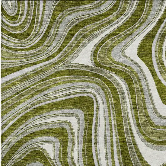 Olive Green Gray And Ivory Abstract Washable Indoor Outdoor Area Rug Photo 4