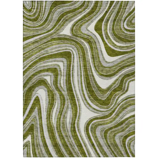 Olive Green Gray And Ivory Abstract Washable Indoor Outdoor Area Rug Photo 1