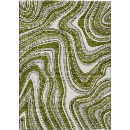 Olive Green Gray And Ivory Abstract Washable Indoor Outdoor Area Rug Photo 1
