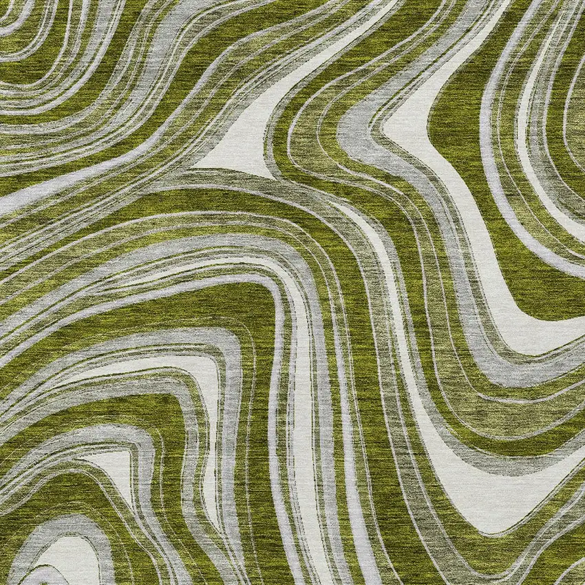 Olive Green Gray And Ivory Abstract Washable Indoor Outdoor Area Rug Photo 4
