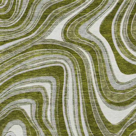 Olive Green Gray And Ivory Abstract Washable Indoor Outdoor Area Rug Photo 4