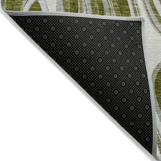 Olive Green Gray And Ivory Abstract Washable Indoor Outdoor Area Rug Photo 2