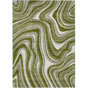 Photo of Olive Green Gray And Ivory Abstract Washable Indoor Outdoor Area Rug
