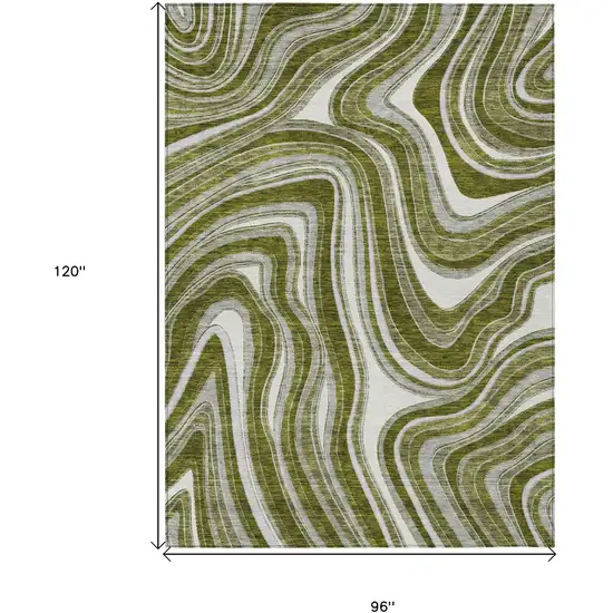 Olive Green Gray And Ivory Abstract Washable Indoor Outdoor Area Rug Photo 7