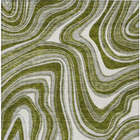 Olive Green Gray And Ivory Abstract Washable Indoor Outdoor Area Rug Photo 5