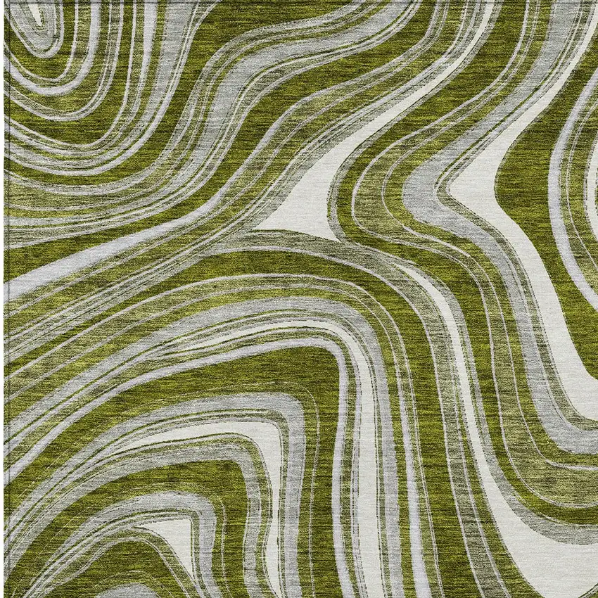 Olive Green Gray And Ivory Abstract Washable Indoor Outdoor Area Rug Photo 4
