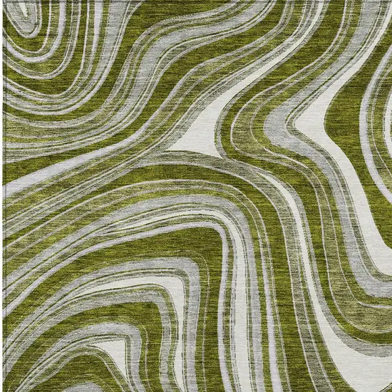 Olive Green Gray And Ivory Abstract Washable Indoor Outdoor Area Rug Photo 4