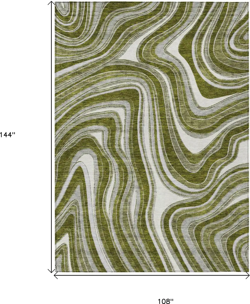 Olive Green Gray And Ivory Abstract Washable Indoor Outdoor Area Rug Photo 9
