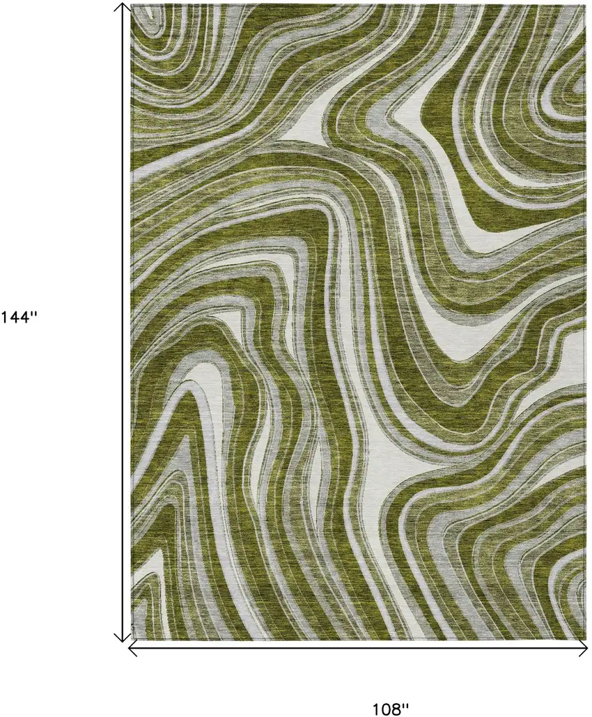 Olive Green Gray And Ivory Abstract Washable Indoor Outdoor Area Rug Photo 9