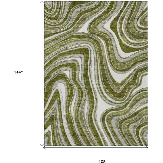 Olive Green Gray And Ivory Abstract Washable Indoor Outdoor Area Rug Photo 9