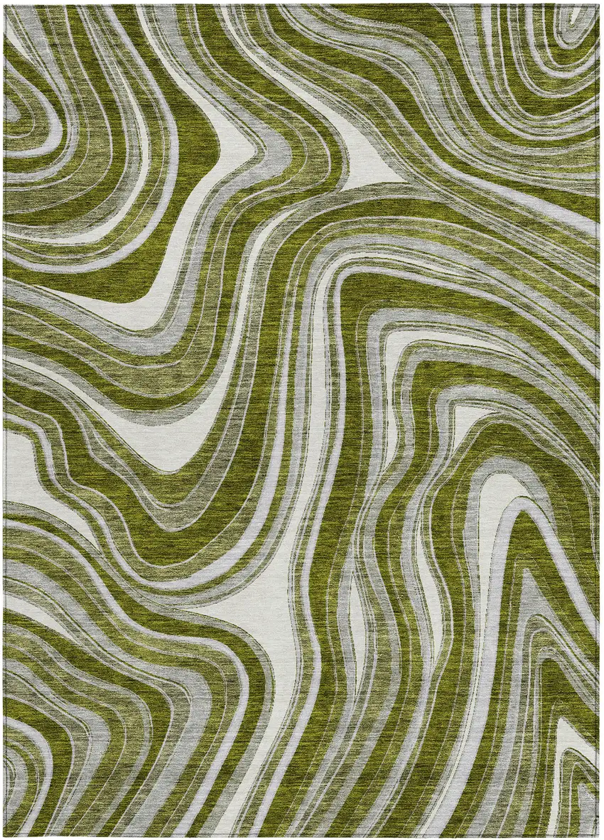Olive Green Gray And Ivory Abstract Washable Indoor Outdoor Area Rug Photo 4
