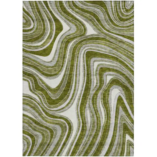 Olive Green Gray And Ivory Abstract Washable Indoor Outdoor Area Rug Photo 4