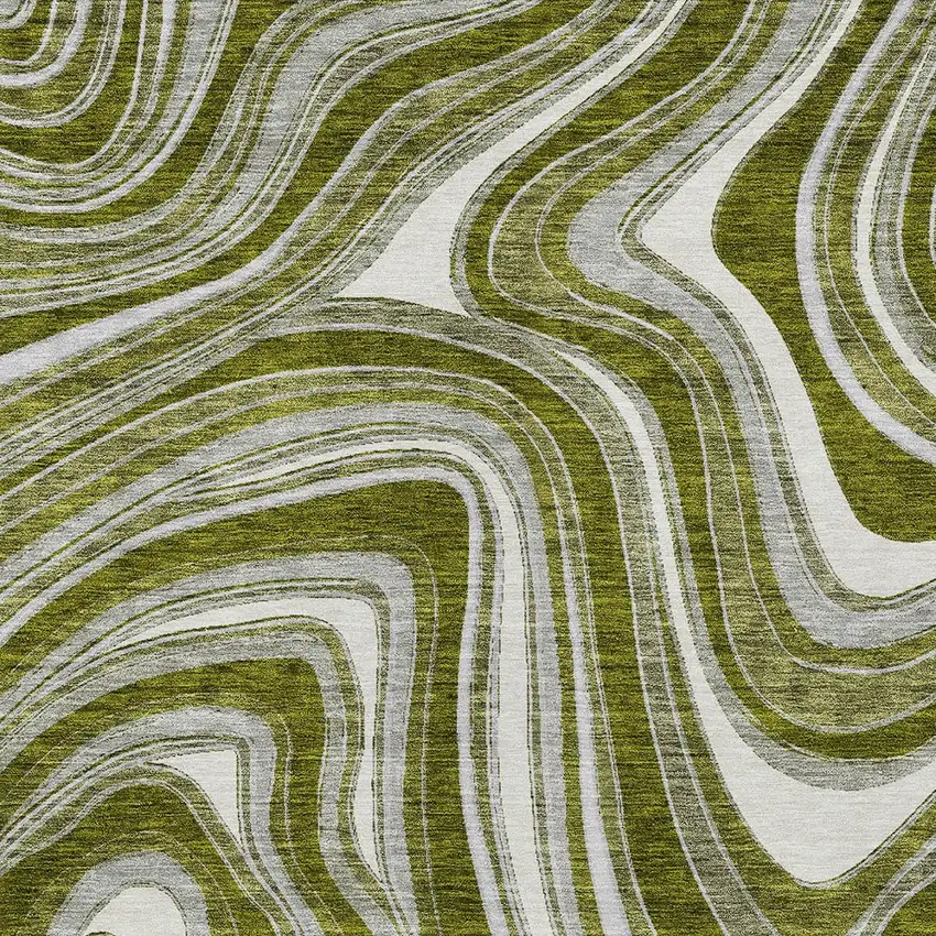 Olive Green Gray And Ivory Abstract Washable Indoor Outdoor Area Rug Photo 4