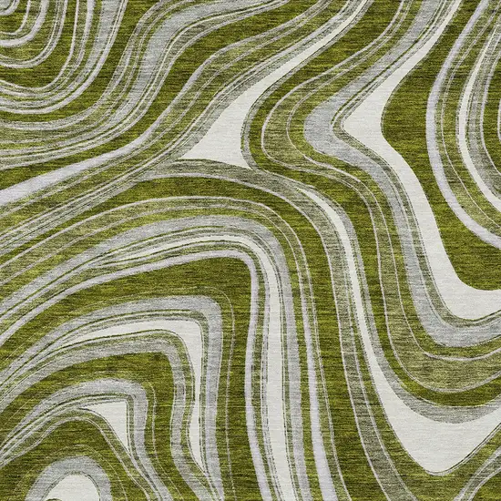 Olive Green Gray And Ivory Abstract Washable Indoor Outdoor Area Rug Photo 4