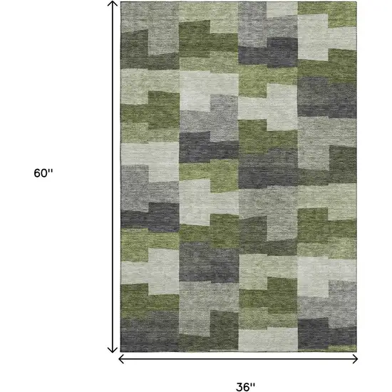 Olive Green Gray And Ivory Geometric Washable Area Rug With UV Protection Photo 6