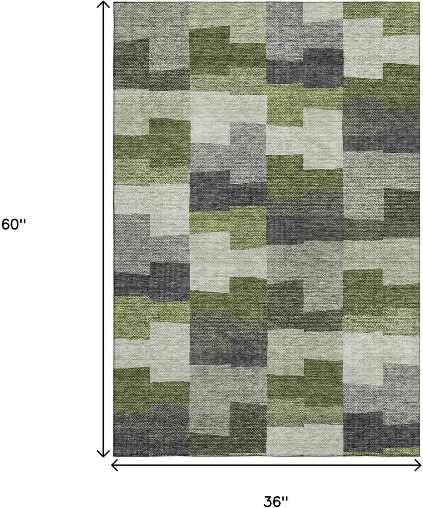 Olive Green Gray And Ivory Geometric Washable Area Rug With UV Protection Photo 6
