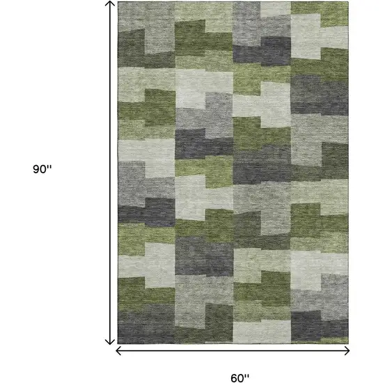 Olive Green Gray And Ivory Geometric Washable Area Rug With UV Protection Photo 3
